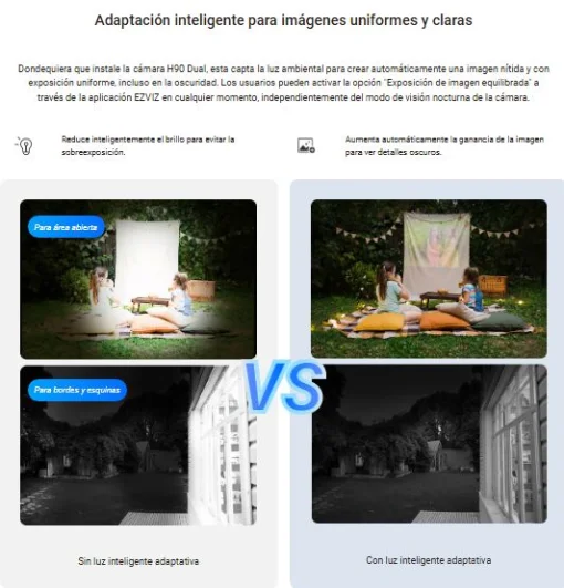 Cod. 747 Cámara Smart ext. EZVIZ H90 Dual (2K+ &amp; 2K+) / lentes Rotaciones duales / Control un toque / Vista Nocturna Color (40m)/ 2*modos patrulla / Detección humana/vehículo IA / Co-detección Seg. automát. / Defensa activa / Audio bidireccional / spt. Mi