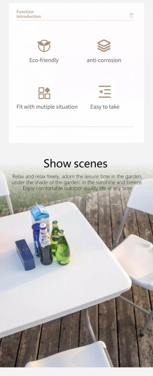 Cod. 030 OpenBox Mesa plegable para Eventos o exterior HY-Z183A / Medidas: 183*76*74 / Material: Plastico-Metal / Capacidad Asientos 6 personas / Blanco hues