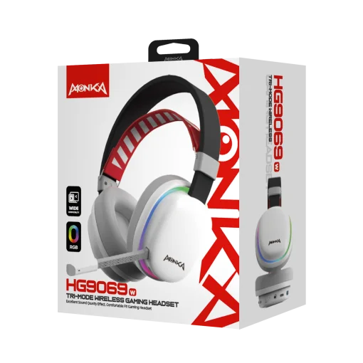 Cod. K:100 Headphone Monka Echo HG9069W Wireless 2.4G &amp; Bluetooth 5, Cableado AUX3.5mm / Iluminación RGB (estatica) / Micrófono omnidireccional extraíble /  Batería: 1000mAh / Compatible: PC, Android, Mac OS,IOS,PS4,PS5,XBOX ONE