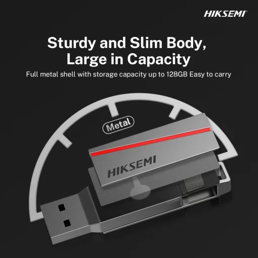 Cod. 226 Flash Memory HIKSEMI DUAL Slim E307C 64GB / USB 3.2 Tipo-A y USB Tipo-C High Speed OTG / Metálico