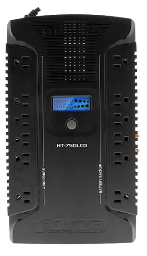 Cod. 052 UPS FORZA HT-750LCD Interactivo / 750VA/450W, 120V / 12*Tomas NEMA 5-15R + coaxial + P/Carga 2*USB-A, 1*USB-C / LCD de estado / Batería: 12V 7Ah