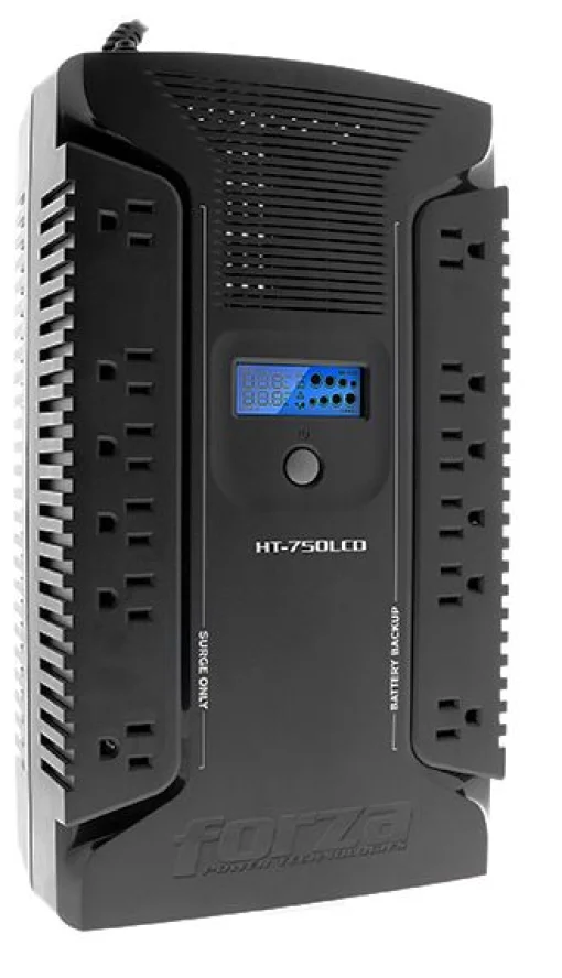 Cod. 052 UPS FORZA HT-750LCD Interactivo / 750VA/450W, 120V / 12*Tomas NEMA 5-15R + coaxial + P/Carga 2*USB-A, 1*USB-C / LCD de estado / Batería: 12V 7Ah