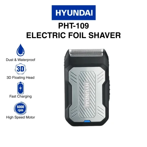 Cod. C:1042 Afeitadora Portátil Hyundai PHT -109 / 5w / Bat. 600 MAH Usb-C / Carga 1.5H / Uso 120 Min / 6000RPM / Negro