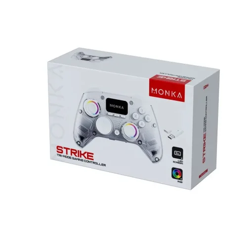 Cod. 080 Gemepad Monka Strike GT-86 / Tri-mode (Wireless 2.4G + Bluetooth&reg; 5.3 + Cable USB-C) / Bat. 1000 mAh / vibraci&oacute;n dual / Sensor de mov. 6 eje / Joysticks y gatillos efecto Hall, RGB y pantalla LCD / (M1/​​M2/N1/N2 Programables) / Compatible: PS4,