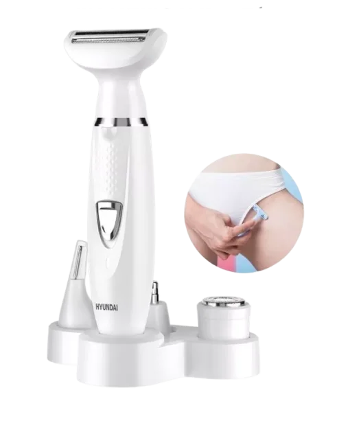 Cod. 1049 Set de depilación femenina Hyundai PHT-089 4en1 (afeitadora facial, de cejas, nariz y cuerpo, recortadora de bikini) 5W / Carga USB 1.5h, uso 90min. / Bat. 500mAh / Impermeable (IPX5)