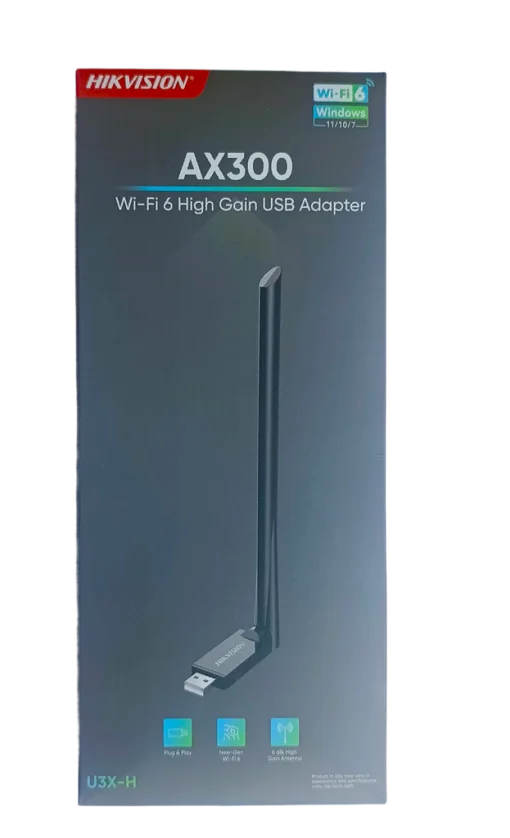 Cod. 371 Adaptador Wi-Fi 6 HIKVISION U3X-H Alta Ganancia / AX300 2,4GHz: 286Mbps / MIMO / antena 180° de 6dBi