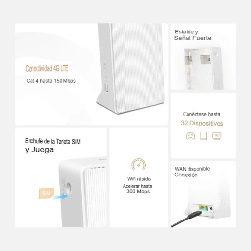 Cod. 143 Router Wi-Fi N MERCUSYS MB110-4G / 4G LTE 150Mbps &amp; Ethernet 300Mbps&nbsp;/ Conexi&oacute;n WAN/LAN / Conecta hasta 32 Dispositivos / Plug &amp; Play con Chip 4G