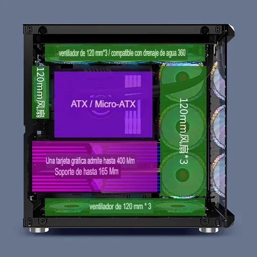 Cod. 373 Case GAMEKM CA-025 White / ATX / acero de aleación / lateral y frontal vidrio templado vista 270° / admite refrigeración líquida de 360°, luz LED ARGB / USB 3.0, USB 2.0, HD audio / sin fuente