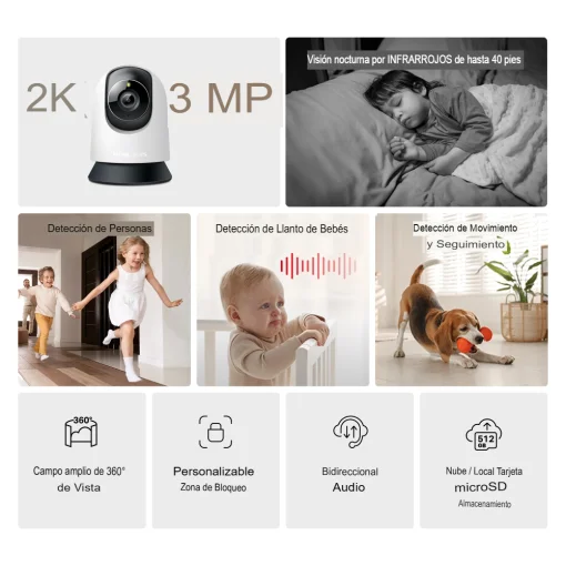 Cod. 399 Cámara Smart Mercusys MC210 360º 2K 3MP / Detección y seguimiento de movimiento / vista nocturna hasta 12 m / Audio bidireccional / zona de privacidad / Soporta MicroSD (hasta 512GB) / compatible con Asist. Google y Amazon Alexa.