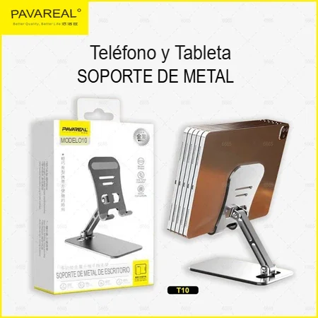 Cod. 321 Soporte Pavareal T10 P/Celular y Tablet 4" hasta 13" / giratorio 360&deg;, Ajuste libre, plegable / Material: Aluminio / black