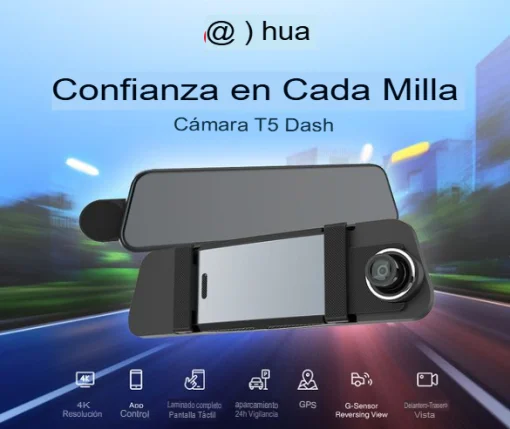 Cod. 404 DashCam Retrovisor Dahua&reg; T5 / 4K Ultra HD / mic./altavoz Integrado / Grabaci&oacute;n Frontal y Trasera / Control APP (WiFi AP) / G-Sensor / Admite reproducci&oacute;n pistas GPS / Control de voz / Soporta MicroSD 128 GB