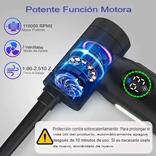 Cod. 1148 Soplador/Aspirador port&aacute;til recargable CF01 / 100W / 3 velocidades / Multifunci&oacute;n: L&aacute;mpara LED, Power Bank 7500mAh