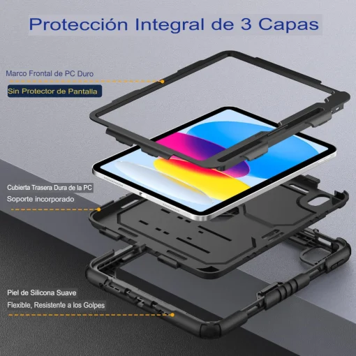 Cod. E:149 Estuche OKP P/ iPad (A16) 11&ordf; Gen. 11" (2025) &amp; iPad 10&ordf; Gen. 10.9"(2022) / Resistente / A prueba de golpes / Soporte / Con porta L&aacute;piz / negro