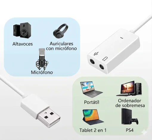 Cod. 1133 Adaptador de Sonido USB 7.1 Virtual / plug &amp; Play