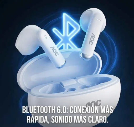 Cod. 133 Aud&iacute;fonos AOC ACT1501WT / Bluetooth&reg; 6.0 / Touch Intelligent / Cancelaci&oacute;n Activa ANC / Bat. 350mAh, USB-C