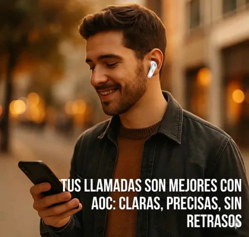 Cod. 133 Aud&iacute;fonos AOC ACT1501WT / Bluetooth&reg; 6.0 / Touch Intelligent / Cancelaci&oacute;n Activa ANC / Bat. 350mAh, USB-C
