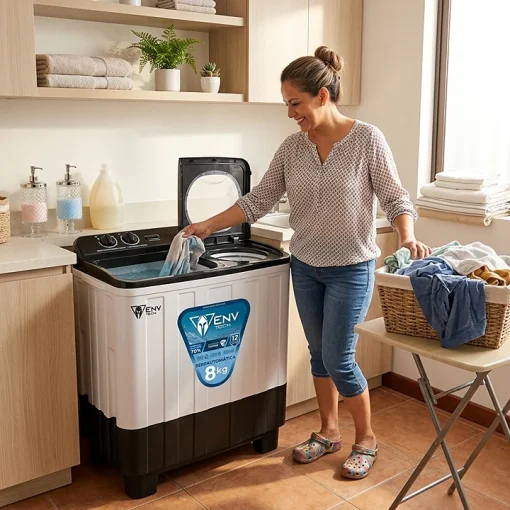 Cod. 133 Lavadora Semiautom&aacute;tica ENV Tech 8KG / doble tina / 2 Ciclos de lavado / Filtro atrapa pelusas / 110V, 510W