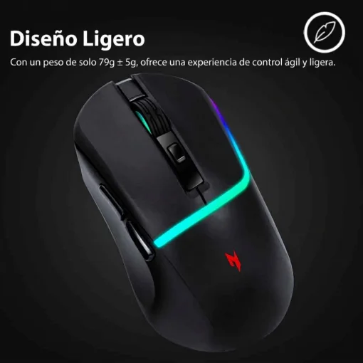 Cod. 299 Mouse Gaming ACER NITRO OMR246 / Tri-modo Wireless (2.4G &amp; BT 5.0) + cable / 7200 DPI / RGB din&aacute;mico / 6 botones / Dise&ntilde;o Ergon&oacute;mico /8 ultraligero (73g) / Bat. 500mAh