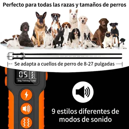 Cod. 1183 Collar de Entrenamiento P/Perros PD 518-1 Black / Recargable, Impermeable IPX7 / 3*Modos (Sonido, Vibraci&oacute;n, Choque) / Con Control Remoto y Pantalla LCD