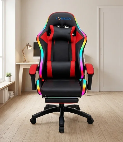 Cod. 1180 Silla Gamer Potenzza RGB Black/Red / Iluminaci&oacute;n RGB / Almohada cabeza y zona lumbar / reclinable 120&ordm; / Rotaci&oacute;n 360&deg; / Reposapi&eacute;s retr&aacute;ctil