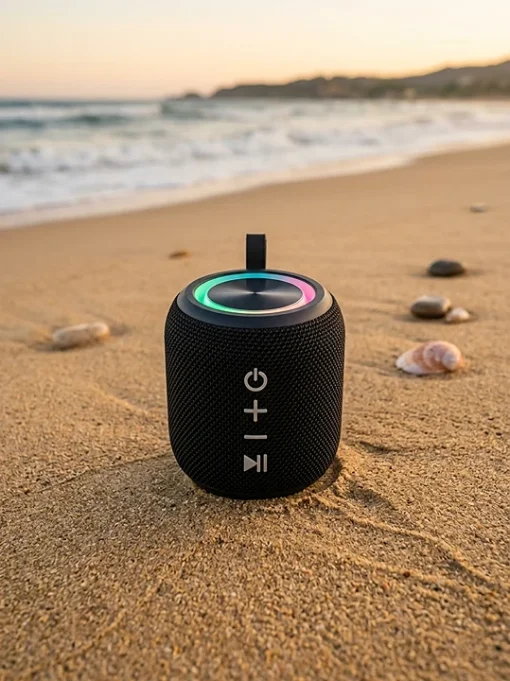 Cod. 250 Parlante Bluetooth 5.0 HS-099C / Sonido 360&deg; / 5W / LED-RGB / Radio FM / Lector USB y MicroSD / Bat. Recargable 1200mAh - Negro