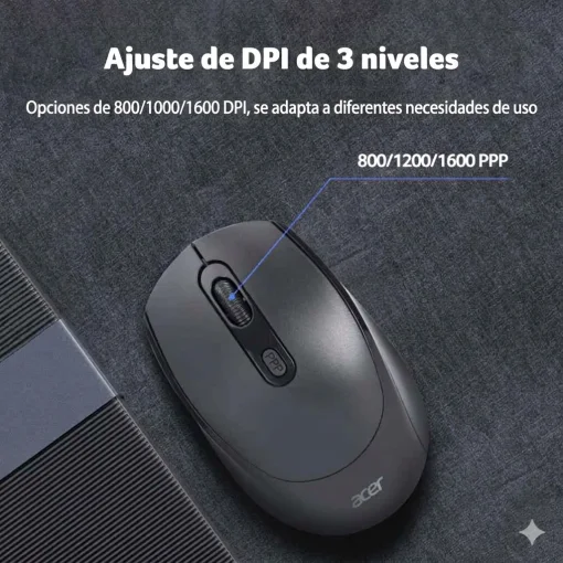 Cod. 295  Mouse Inal&aacute;mbrico 2.4G ACER OMR267 Black / 1600 DPI / 4 botones / Ligero &amp; Ergon&oacute;mico / incluye pila AA