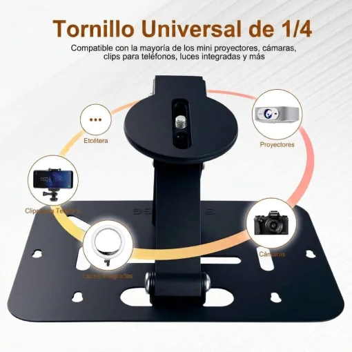 Cod. 1185 Soporte P/Proyector 3en1 (escritorio, pared, techo) con rosca 6,35mm (1/4") / Max. 5kg (11lbs)/ plegable / ajuste de 180&deg; / Metal