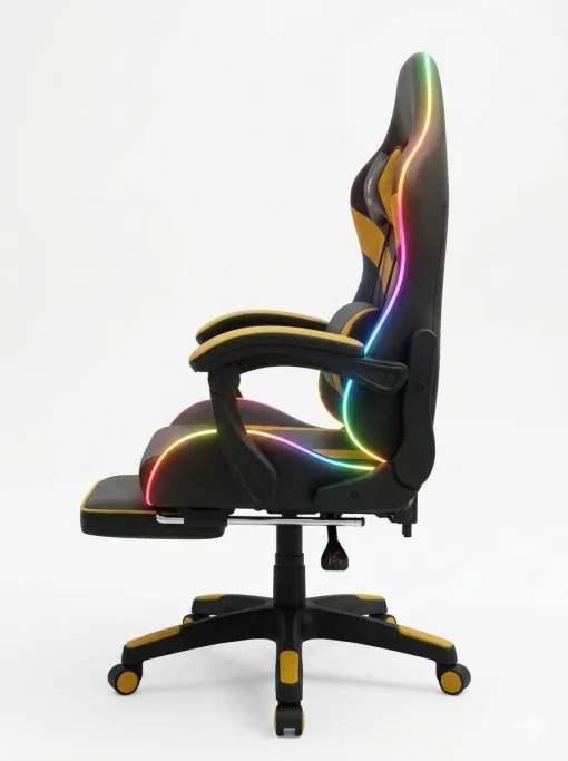 Cod. 1175 Silla Gamer ENV ThroneX Black/Gold / Iluminaci&oacute;n RGB + Altavoces / Almohada cabeza y zona lumbar / Rotaci&oacute;n 360&deg; / &nbsp;Reposapi&eacute;s retr&aacute;ctil