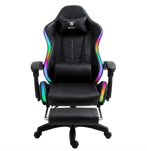 Cod. 1174 Silla Gamer ENV ThroneX Black / Iluminaci&oacute;n RGB + Altavoces / Almohada cabeza y zona lumbar / Rotaci&oacute;n 360&deg; / &nbsp;Reposapi&eacute;s retr&aacute;ctil