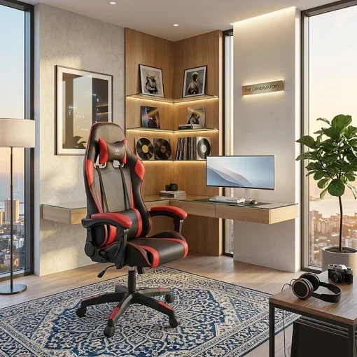 Cod. 1171 Silla Gamer ENV Olympus Black/Red / Almohada cabeza y zona lumbar / Rotaci&oacute;n 360&deg; / Respaldo reclinable 180&ordm;