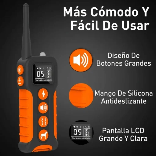 Cod. 1183 Collar de Entrenamiento P/Perros PD 518-1 Black / Recargable, Impermeable IPX7 / 3*Modos (Sonido, Vibraci&oacute;n, Choque) / Con Control Remoto y Pantalla LCD