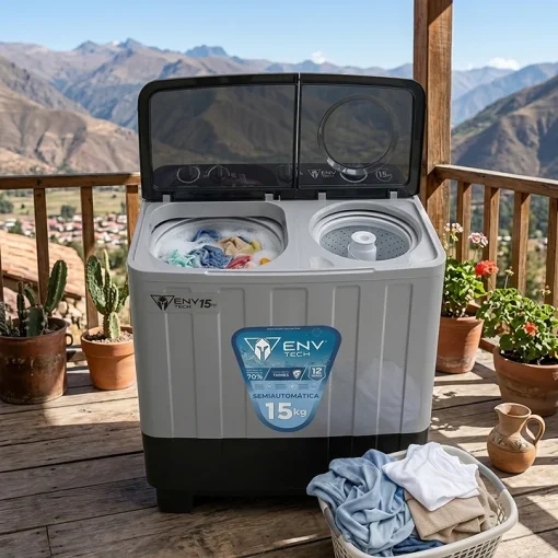 Cod. 132 Lavadora Semiautom&aacute;tica ENV Tech 15KG / doble tina / 2 Ciclos de lavado / Filtro atrapa pelusas / 110V, 600W