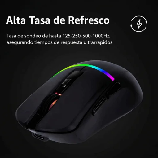 Cod. 299 Mouse Gaming ACER NITRO OMR246 / Tri-modo Wireless (2.4G &amp; BT 5.0) + cable / 7200 DPI / RGB din&aacute;mico / 6 botones / Dise&ntilde;o Ergon&oacute;mico /8 ultraligero (73g) / Bat. 500mAh