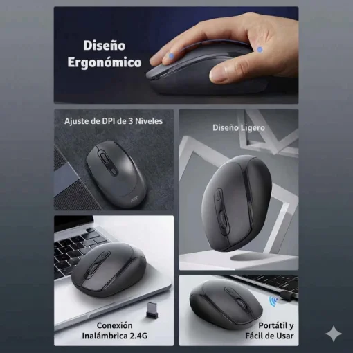 Cod. 295  Mouse Inal&aacute;mbrico 2.4G ACER OMR267 Black / 1600 DPI / 4 botones / Ligero &amp; Ergon&oacute;mico / incluye pila AA