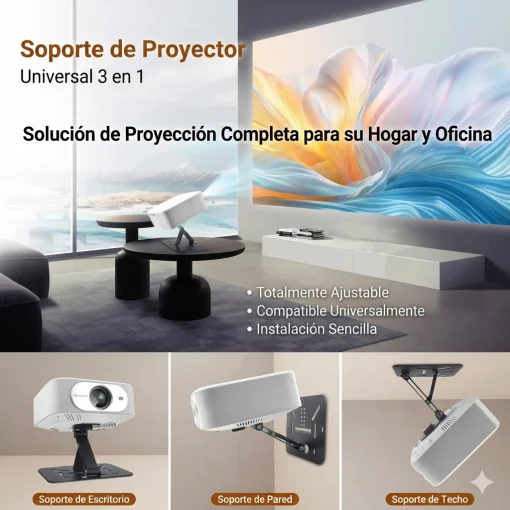 Cod. 1185 Soporte P/Proyector 3en1 (escritorio, pared, techo) con rosca 6,35mm (1/4") / Max. 5kg (11lbs)/ plegable / ajuste de 180&deg; / Metal