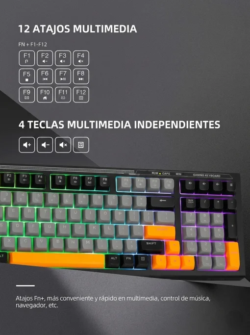 Cod. 286 Teclado Marvo Soldat S50B (K638B) / Silencioso / Retroiluminado vibrante mixtos / FN Multimedia / anti-ghosting 19 teclas / 98 teclas Espa&ntilde;ol