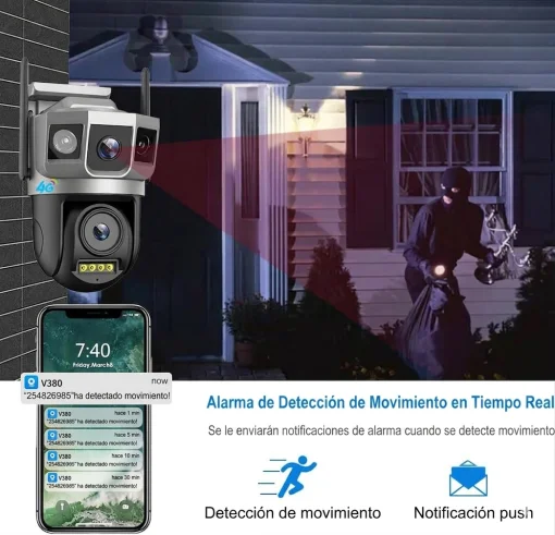 Cod. N:420 C&aacute;mara Smart ENV Dual Guard Pro 6MP P/Exterior 360&deg; / 6 LEDs + 6 LEDs IR / Detecci&oacute;n de movimiento + Alarma / Audio bidireccional / WiFi, RJ45 / Soporta microSD (hasta 128GB)
