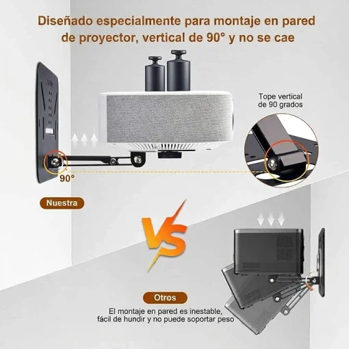 Cod. 1185 Soporte P/Proyector 3en1 (escritorio, pared, techo) con rosca 6,35mm (1/4") / Max. 5kg (11lbs)/ plegable / ajuste de 180&deg; / Metal