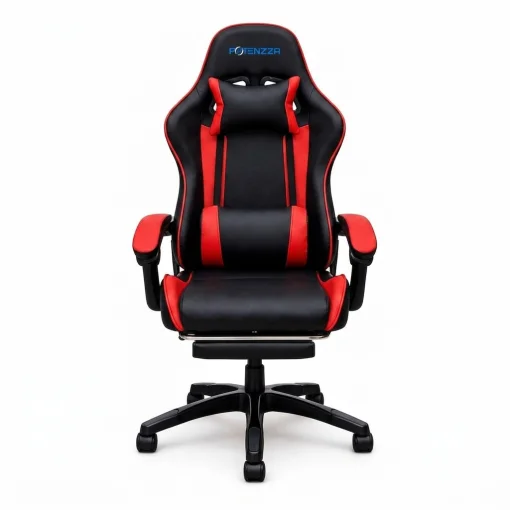 Cod. 1205 Silla Gamer Potenzza Black/Red / Almohada cabeza y zona lumbar / reclinable 120&ordm; / Rotaci&oacute;n 360&deg; / Reposapi&eacute;s retr&aacute;ctil