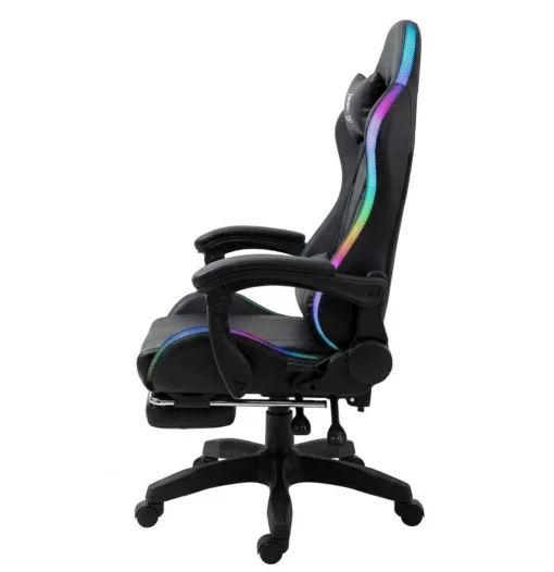 Cod. 1174 Silla Gamer ENV ThroneX Black / Iluminaci&oacute;n RGB + Altavoces / Almohada cabeza y zona lumbar / Rotaci&oacute;n 360&deg; / &nbsp;Reposapi&eacute;s retr&aacute;ctil