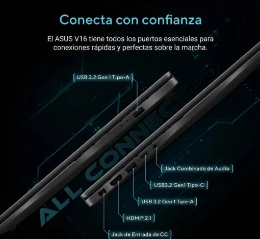 Cod. 1769 ASUS Gaming V16 V3607VU-RP148 / Intel&reg; Core&trade; 5 (Series 2) 210H / 16GB DDR5 / 512TB SSD PCIe&reg; 4.0 / NVIDIA&reg; GeForce RTX&trade; 4050 6GB GDDR6 / 16.0" WUXGA (1920 x 1200) 144Hz / Sin Sistema (OS) / Retroiluminado Espa&ntilde;ol Alfanum&eacute;rico / Matte Black