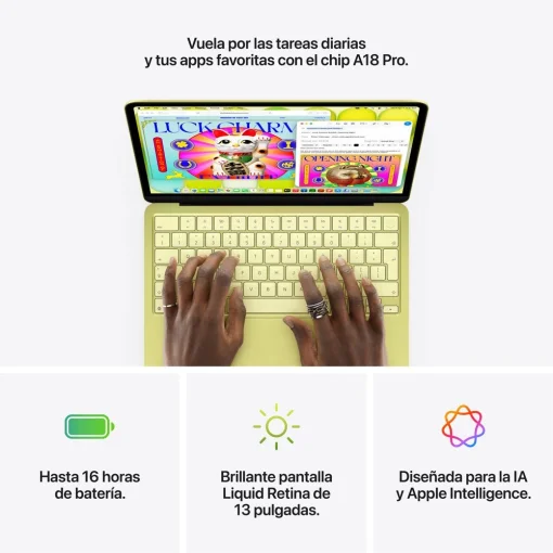 Cod. 1824 Apple MacBook Neo 2026 (MHFF4LL/A) / Chip&nbsp;A18&nbsp;Pro (IA &amp; Apple Intelligence) / 8GB RAM / 256 SSD / 13" Liquid Retina IPS (nativa: 2408 x 1506) / Teclado Magic Ingl&eacute;s / C&aacute;mara FaceTime HD 1080p / Hasta 16 Horas de Autonom&iacute;a / &Iacute;ndigo/Azul