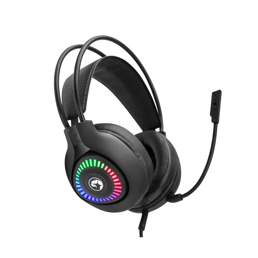 Cod. 090 Headphone Stereo MARVO H8325 Negro / Micrófono omnidireccional / RGB estática / 1*jack 3.5mm + adaptador 2*jack (Compatible: PS4/PS5/XBOX ONE/PC/Móvil), USB(iluminación) / Cable 2.0 m