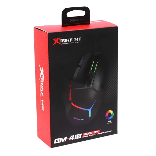 Cod. GX:250 Mouse XTRIKE-ME GM-415 / 8000 DPI / Ilum RGB (efectos dinámicos) / USB, Cable trenzado 1.6 m / 9 botones Programables