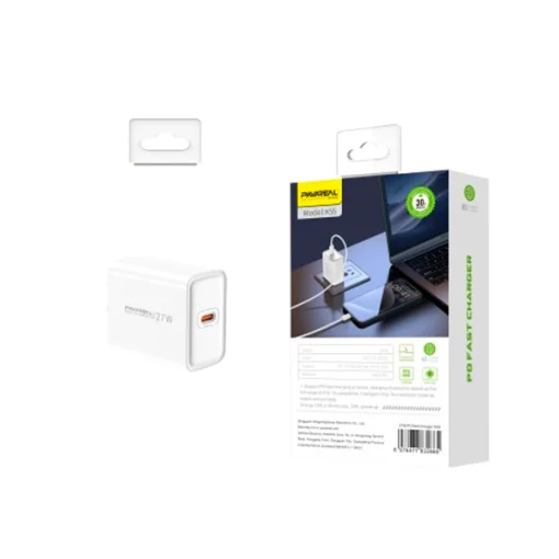 Cod. 261 Cargador de pared Pavareal K55 PD 27W (Carga r&aacute;pida) / 1*Puerto USB-C / incl. Cable USB-C