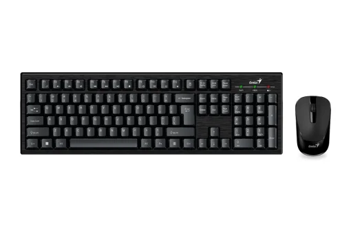 Cod. G:208 Kit Genius Wireless KM-8101, Teclado + Mouse óptico 1000DPI / 2.4GHz / Indicador de batería / 12 teclas de función (8 audio, 4 Internet) / Español / Black