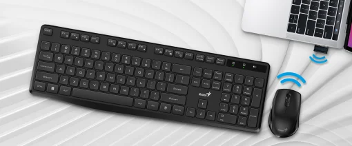 Cod. 235 Kit Genius Wireless KM-8206S, Teclado + Mouse óptico 1200DPI / 2.4GHz / Silencioso / 11 teclas de función (8 audio, 3 Internet) / Español / Black