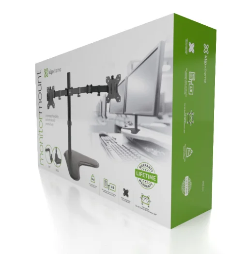 Cod. 175 Soporte con base para 2 Monitores KLIPXTREME KPM-311 de 13 a 32" / rotaci&oacute;n de 360&deg; / Inclinaci&oacute;n movimiento completo 90&deg; / Compatible VESA: 75x75 y 100x100 / black