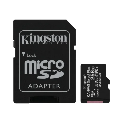 Cod. 257 Micro SD Kingston Canvas Select Plus 256GB / UHS-I, U3, V30 / 2en1 / 100 MB/s