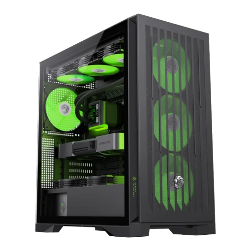 Cod. 392 Leader 2 BK / E-ATX, ATX, M-ATX, ITX / 2*USB3.1, 1*USB-C, 1*Audio Combinado / LAT. VIDRIO TEMPL. FRONTAL MALLA METAL CONTROLADOR ARGB PWM AURA Sync/ 1*FAN RGB post (ya incluido), 3* FAN RGB FRONT (ya incluidos), 2* FAN Inferior (opcionales).